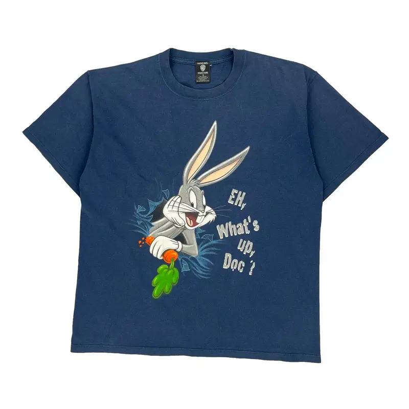 Bugs Bunny Warner Bros Graphic T-Shirt - Large Blue Cotton
