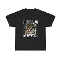 Tummy Ache Survivor T-Shirt – Funny Cat Meme Streetwear Tee for Men, Vintage Crewneck Shortsleeve Graphic Top, Casual Humor...