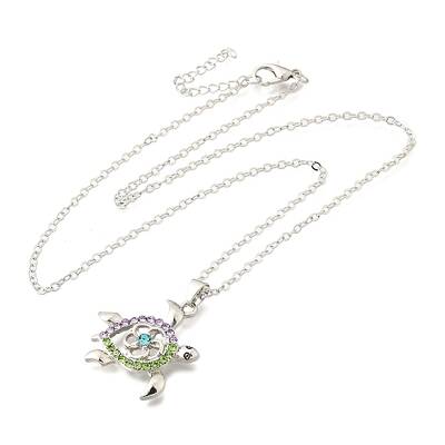 Summer Beach Alloy Colorful Rhinestone Sea Turtle Pendant Necklaces for Women