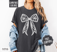 Lace Bow Shirt Comfort Colors, Coquette Lace Bow Women's Tee, Cute Women's Tshirt