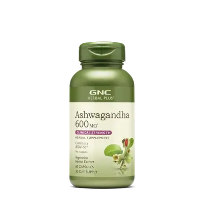 GNC Herbal Plus Ashwagandha 600mg, Stress Relief Support, 60 Capsules, Healthcare Fitness Herbal Supplements, Clinical Streng...