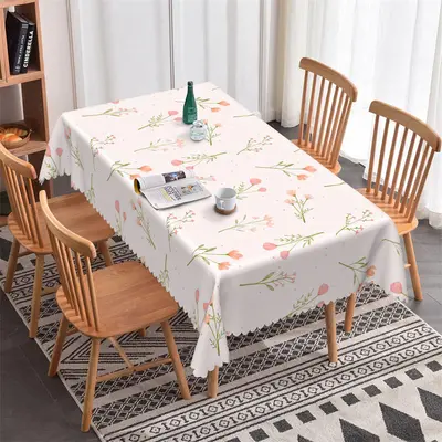 Fresh Light Pink Flower Pattern Rectangle Tablecloth - Aperturee