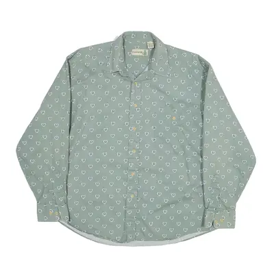 FIELDMASTER Shirt Green Geometric Long Sleeve Mens L