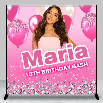 Pink Balloons Custom Photo 18th Birthday Backdrop - Aperturee