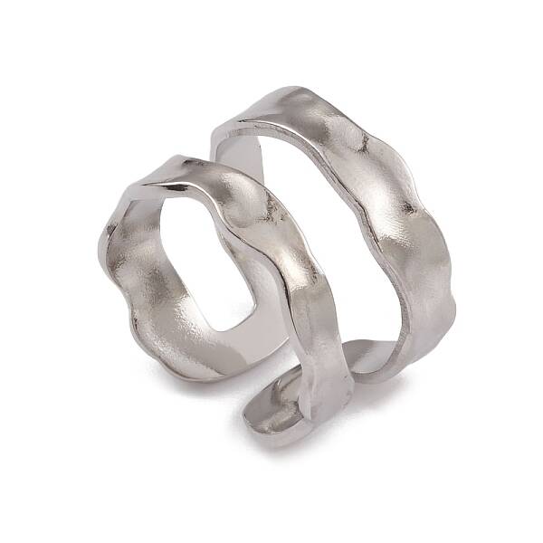 Non-Tarnish 304 Stainless Steel Twist Wave Open Cuff Rings for Women