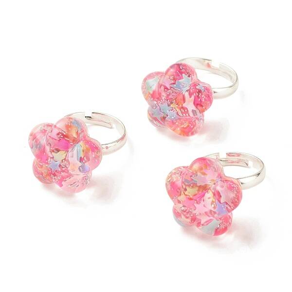 3D Resin Flower with Star Adjustable Ring