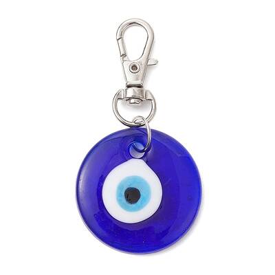 Handmade Lampwork Flat Round with Evil Eye Pendant Decorations