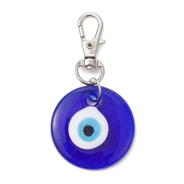 Handmade Lampwork Flat Round with Evil Eye Pendant Decorations