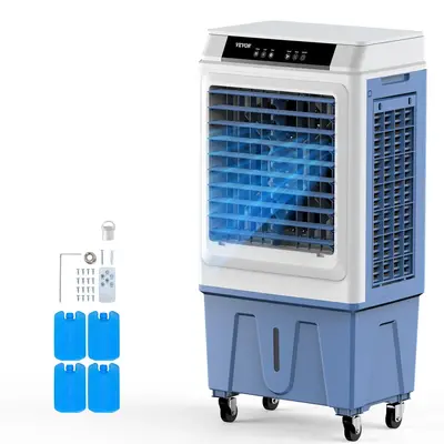 VEVOR Evaporative Air Cooler, 3100 CFM with 9 Gallon Water Tank Swamp Cooler, Portable Cooling Fan with Remote Control, 12H T...