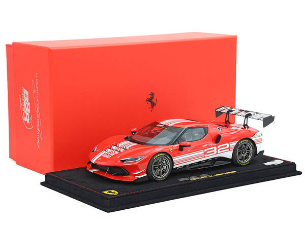 2023 Ferrari 296 Challenge #32 Launch Version Red with White Stripes with DISPLAY CASE Limited Edition to 296 pieces Worldw...