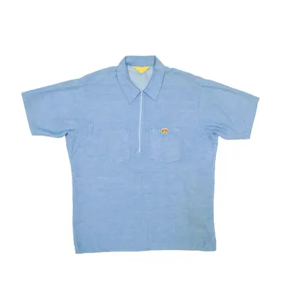 BEN DAVIS 1/4 Zip Up Worker Shirt Blue 90s Short Sleeve Mens L