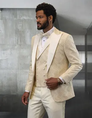 Men's 3-Piece Unique Fashion Statement Suit Textured Zigzag Pattern