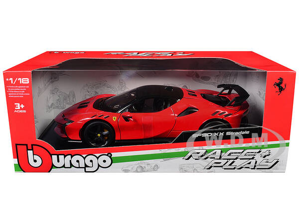 Ferrari SF90 XX Stradale Red with Black Top Race + Play Series 1/18 Diecast Model Car by Bburago
