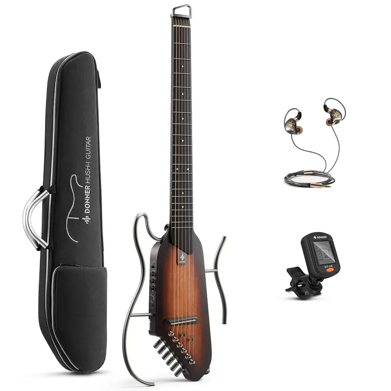 【openbox】Donner HUSH I Acoustic-Electric Guitar Kit for Travel Practice - Mahogany Sunburst