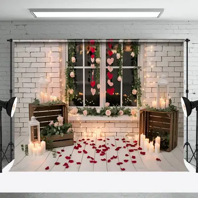 Aperturee White Window Candlelight Valentines Day Backdrop, 3X2FT(1MX0.6M), 14 USD, valentines day backdrops, NYHD1I34-M