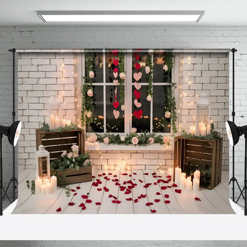 Aperturee White Window Candlelight Valentines Day Backdrop, 3X2FT(1MX0.6M), 14 USD, valentines day backdrops, NYHD1I34-M