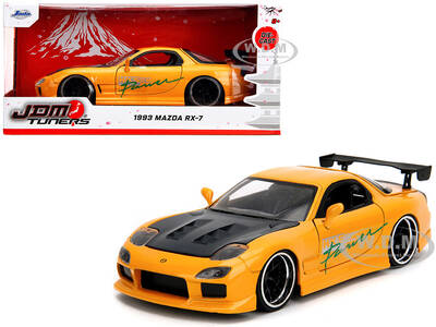 1993 Mazda RX-7 HKS Power Yellow with Carbon Hood JDM Tuners Series 1/24 Diecast Model Car by Jada