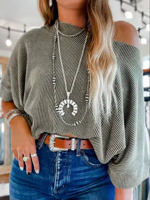 Women's Striped Print Scoop Neck Batwing Sleeve Oversize Blouse, Casual Half Sleeve Top for All Seasons, Women's Clothing for...