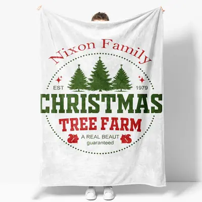 Aperturee Simple White Christmas Tree Farm Custom Text Blanket | Custom Blanket With Name | Designable Blankets With Name | B...