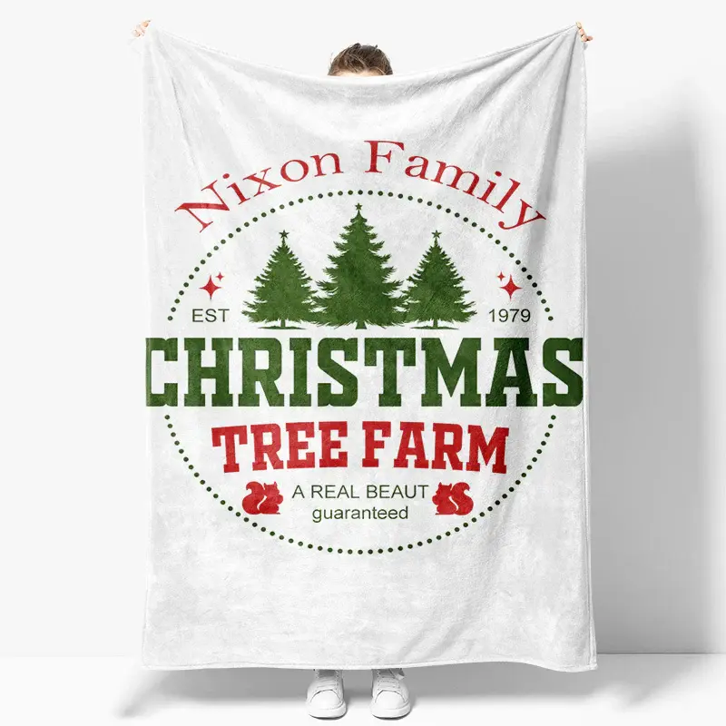 Aperturee Simple White Christmas Tree Farm Custom Text Blanket | Custom Blanket With Name | Designable Blankets With Name | B...