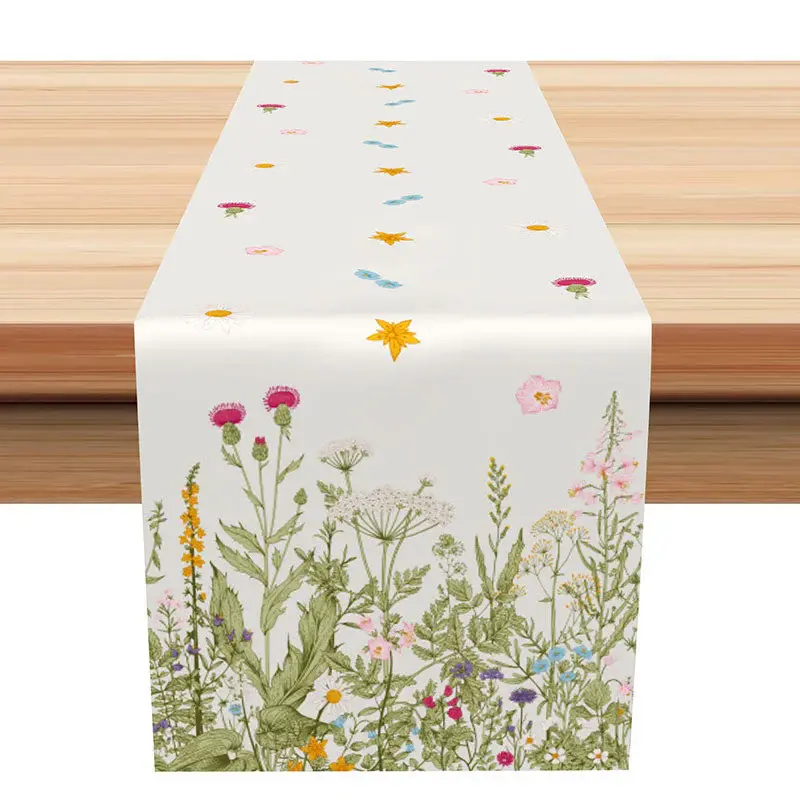 Coloful Floral Green Leaves Simple Table Runner - Aperturee