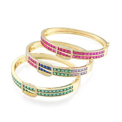 Cubic Zirconia Belt Buckle Hinged Bangle