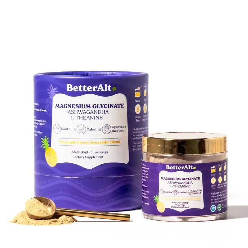 BetterAlt Magnesium Glycinate Powder with Ashwagandha & L-Theanine | Pineapple Flavor | 30 Servings