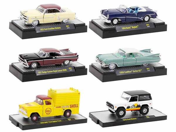 Auto-Thentics 6 piece Set Release 91 IN DISPLAY CASES Limited Edition 1/64 Diecast Model Cars by M2 Machines
