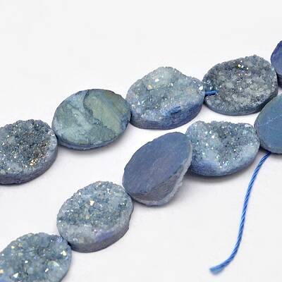 Oval Electroplated Natural Druzy Quartz Crystal Beads Strands
