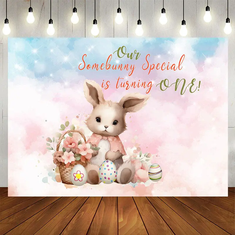 Our Somebunny Special Egg Pink 1st Birthday Backdrop - Aperturee