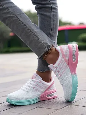 Women's Fashion Colorblock Lace-up Platform Sneakers, 2024 Comfortable Sports Running Shoes for Women, Round Toe Air Cushion ...