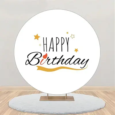 Golden Stars White Simple Round Birthday Backdrop - Aperturee
