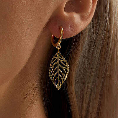 Simple Leaf Stainless Steel Hoop Earrings