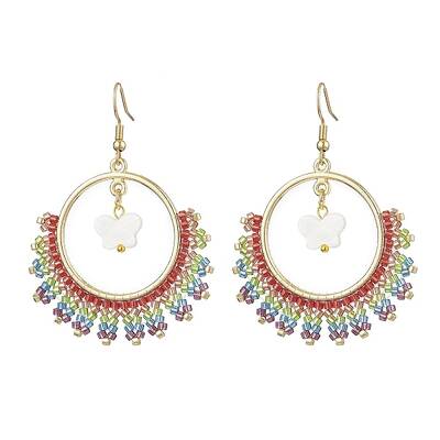 Butterfly & Ring Freshwater Shell & Glass Seed Beads Dangle Earrings
