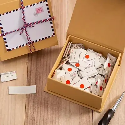 Mini Envelope Gift Box Set, Including 101 Mini Envelopes, 101 Blank Slips, 120 Stickers, 1 Gift Box, 1 Colored String, 1 Pen,...