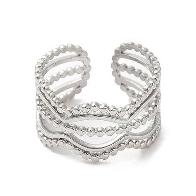 Non-Tarnish 304 Stainless Steel Wave Open Cuff Ring for Women