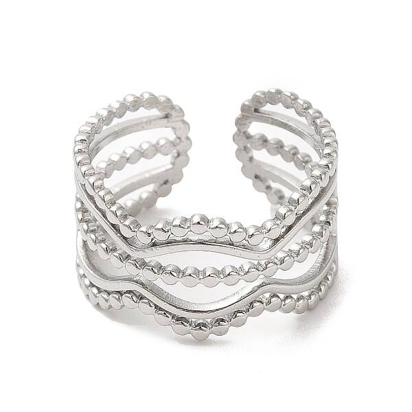 Non-Tarnish 304 Stainless Steel Wave Open Cuff Ring for Women
