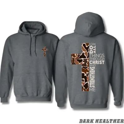 Christian Hoodie - Camo Cross Design with Philippians 4:13 Verse, Cozy Fit for Faithful Believers and Outdoor Enthusiasts - M...