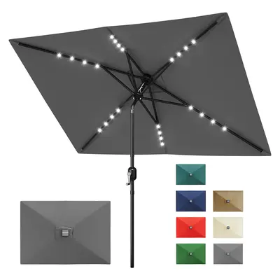 Garvee Solar Powered LED Patio Umbrella - 10' x 6.5' Outdoor Market Table Parasol with Lights - Crank and Tilt, 6 Sturdy Ribs...