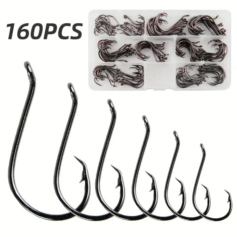 Fishing Hooks, Summer Gifts, 160pcs/box Multi-size Stainless Steel Fishhook, Sharp Fish Hook with Box, Outdoor Fishing Access...