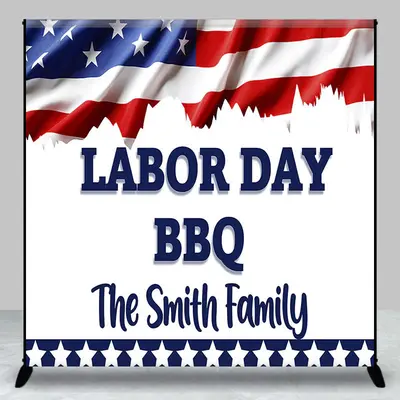 Custom Name American Flag Labor Day Bbq Backdrop