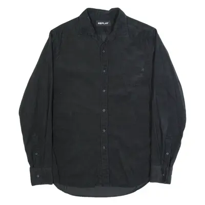 REPLAY Mens Corduroy Shirt Black Long Sleeve M