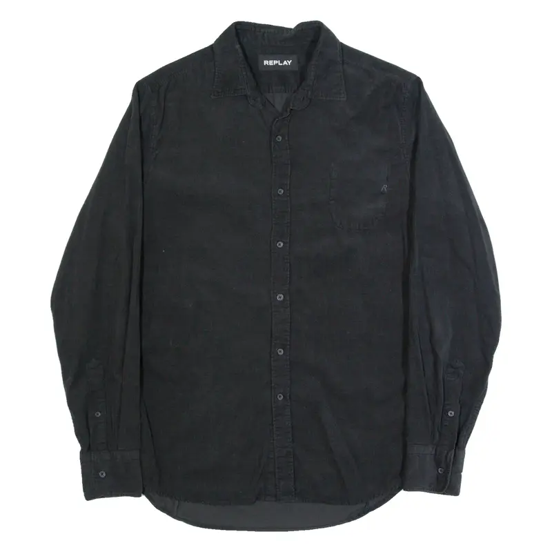 REPLAY Mens Corduroy Shirt Black Long Sleeve M
