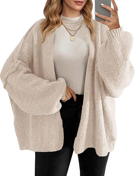 Womens Oversized Cardigan Sweaters Open Front Chunky Knit Casual Long Lantern Sleeve Fall Sweater Coats
