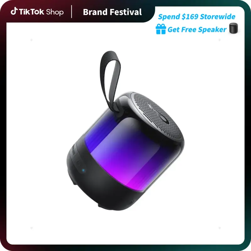 soundcore Glow Mini Portable Speaker By Anker, Bluetooth Speaker with 360° Sound, Light Show, 12H Battery, Customizable EQ a...