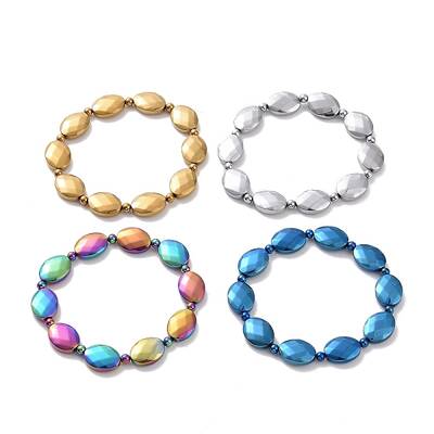 Synthetic Hematite Oval Beaded Stretch Bracelet for Men Women