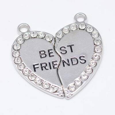 Heart Alloy Rhinestone Split Pendants