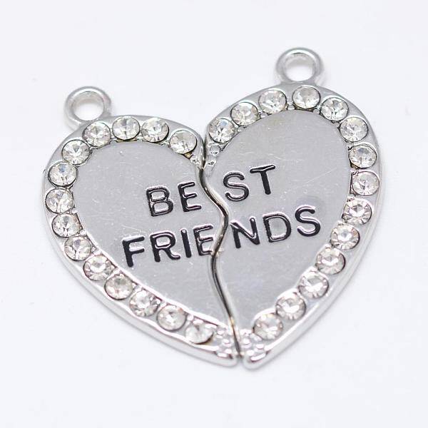 Heart Alloy Rhinestone Split Pendants