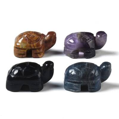 Natural Mixed Gemstone Carved Turtle Figurines