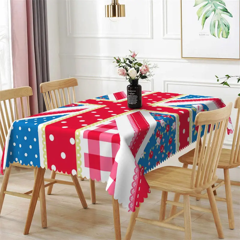 Floral British Flag White Dots Rectangle Tablecloth - Aperturee